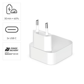 Зарядно HAMA 201955, GaN, 2 x USB-C, PD, 40 W, сгъващ се адаптер, бял