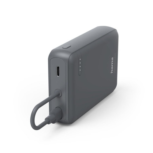 Външна батерия HAMA Travel с кабел, 10000mAh, 2 изхода: 2x USB-C, антрацит