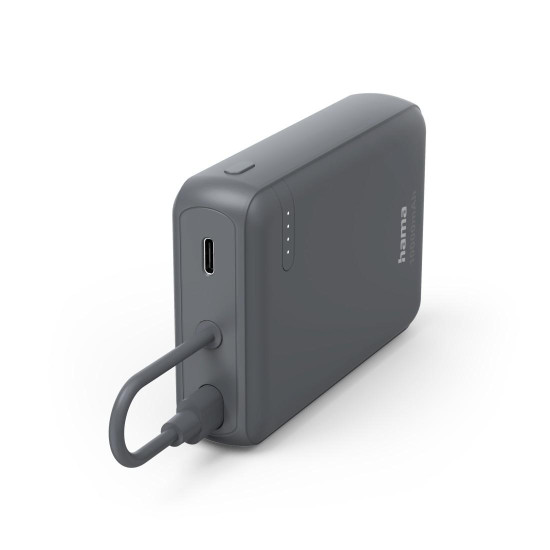 Външна батерия HAMA Travel с кабел, 10000mAh, 2 изхода: 2x USB-C, антрацит