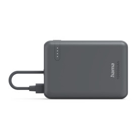 Външна батерия HAMA Travel с кабел, 10000mAh, 2 изхода: 2x USB-C, антрацит