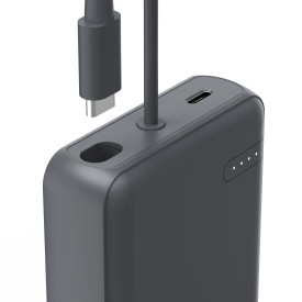 Външна батерия HAMA Travel с кабел, 10000mAh, 2 изхода: 2x USB-C, антрацит