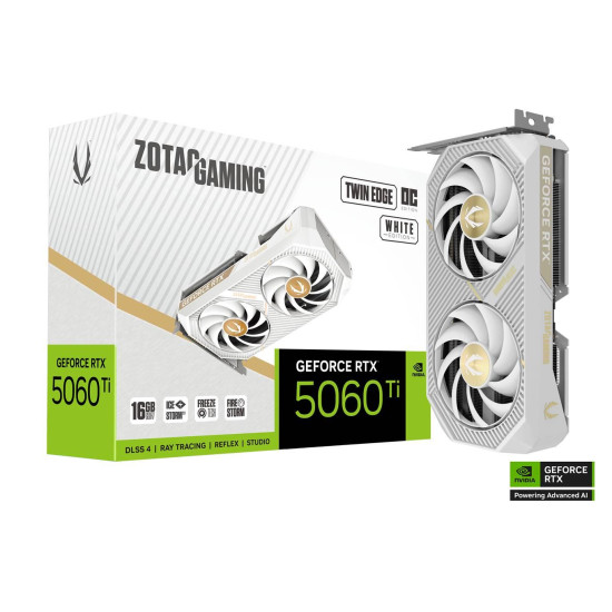 Видеокарта ZOTAC GAMING RTX 5060 TI Twin Edge OC White Edition 16GB GDDR7, 128-bit, PCIe 5.0, 1xHDMI, 3xDP