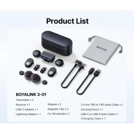 Микрофон BOYA BOYALINK 3-01, безжичен, Lightning/USB-C/3.5 mm