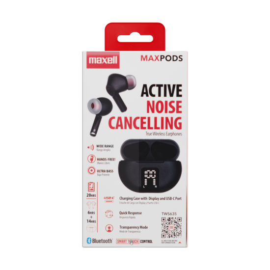 Безжични слушалки Maxell MAXPODS, TWS, ANC, In-Ear, Black