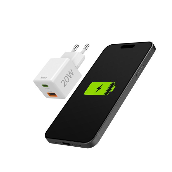 Зарядно HAMA 201991, 1x USB-C, 1x USB-A, PD, 20 W, бяло