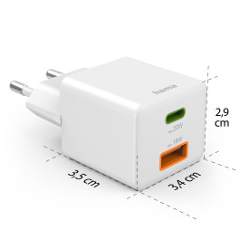Зарядно HAMA 201991, 1x USB-C, 1x USB-A, PD, 20 W, бяло