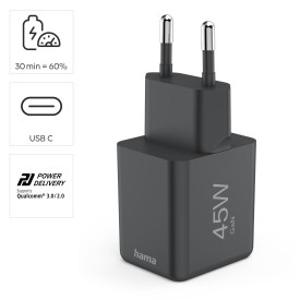 Зарядно HAMA 201987, GaN, USB-C, PD, 45 W, черно