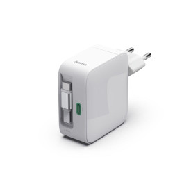 Зарядно HAMA 201956, 30W, GaN, 2x USB-C, с разтегателен кабел 0.7м, бял