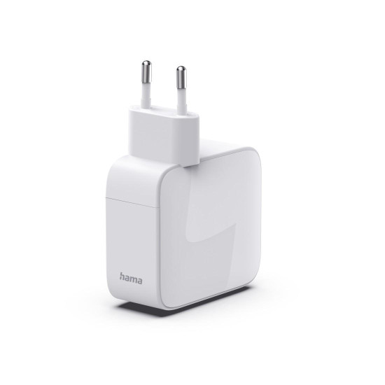 Зарядно HAMA 201956, 30W, GaN, 2x USB-C, с разтегателен кабел 0.7м, бял