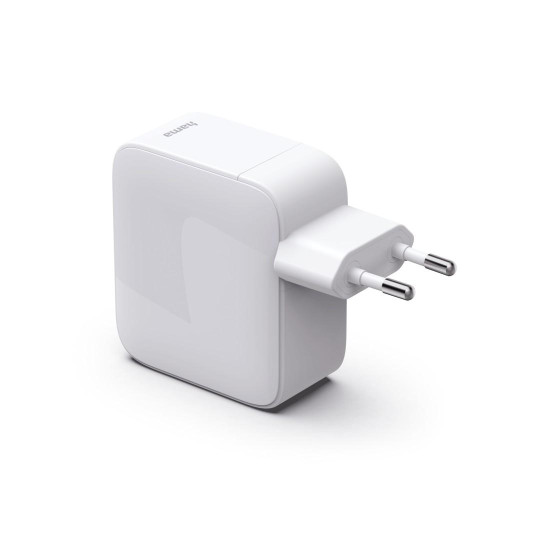 Зарядно HAMA 201956, 30W, GaN, 2x USB-C, с разтегателен кабел 0.7м, бял