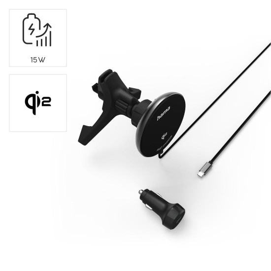 Безжично зарядно за кола HAMA Qi2, 15W