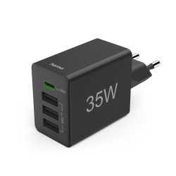 Зарядно HAMA 201990, 35W, 1x USB-C PD, 3x USB-A, Черно