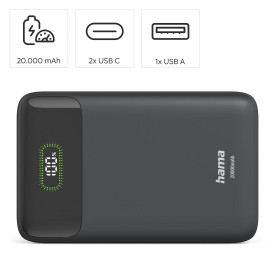 Външна батерия HAMA PD20-W20 201780, 20000 mAh, 2x USB-C, 1x USB-A, Fast Charging