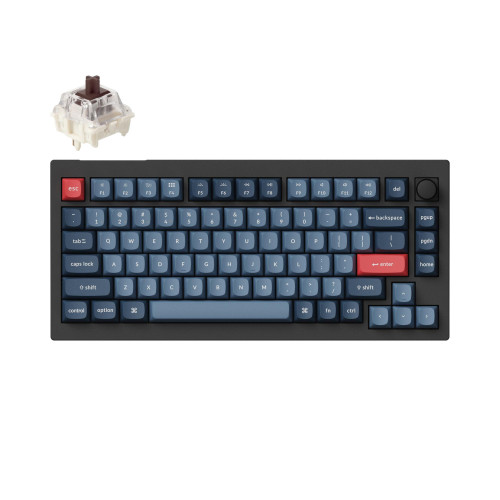 Безжична клавиатура Keychron V1 MAX QMK 75%, Carbon Black, Gateron Jupiter Brown суичове, RGB