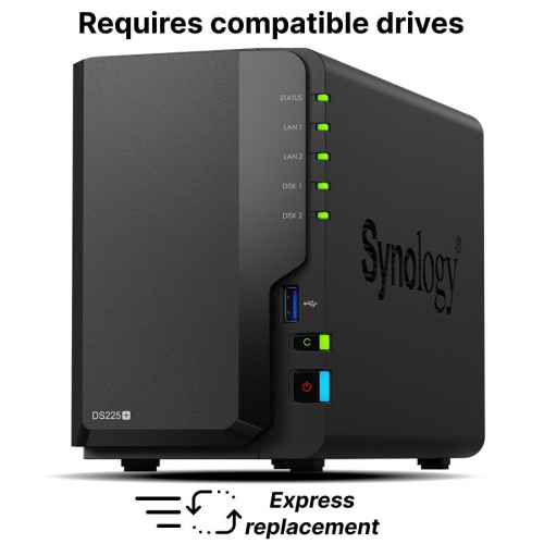 NAS устройство Synology DS225+, за 2 диска, Intel Celeron J4125 , 2GB DDR4