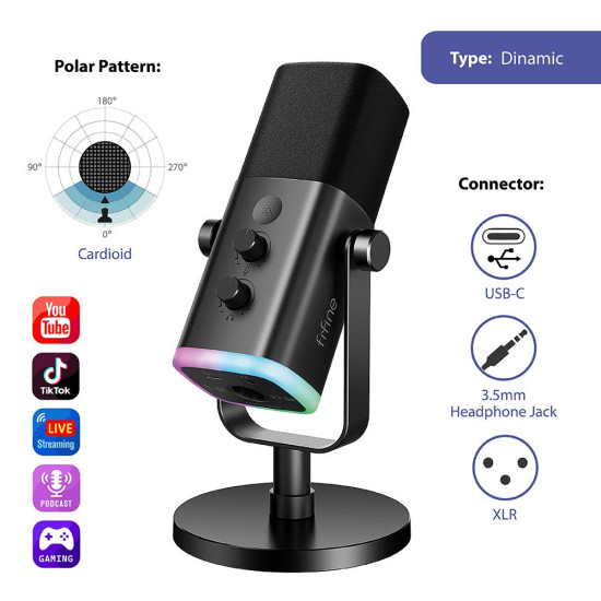 Микрофон FIFINE AM8, RGB, XLR/USB, Black