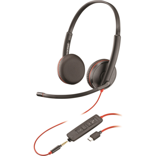 Слушалки Poly Blackwire 3225 Stereo, с микрофон, USB-C/USB-A/3.5mm, Black (8X229A6)
