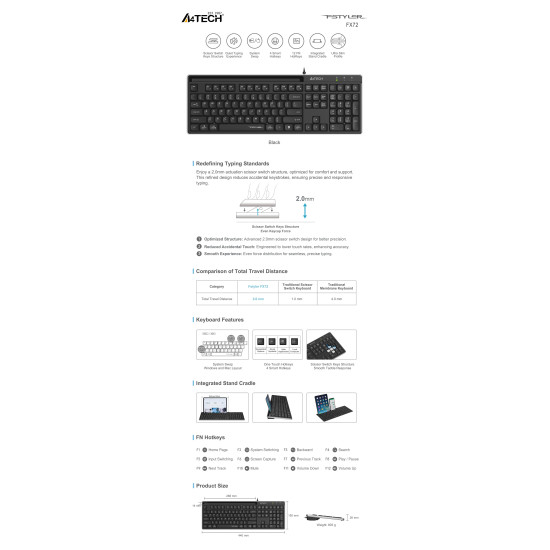 Клавиатура A4Tech Fstyler FX72, кирилизирана, Black
