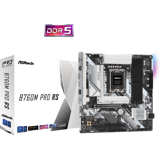 Дънна платка ASRock B760M Pro RS, LGA1700, mATX, 4x DDR5, PCIe 5.0, USB Type-C