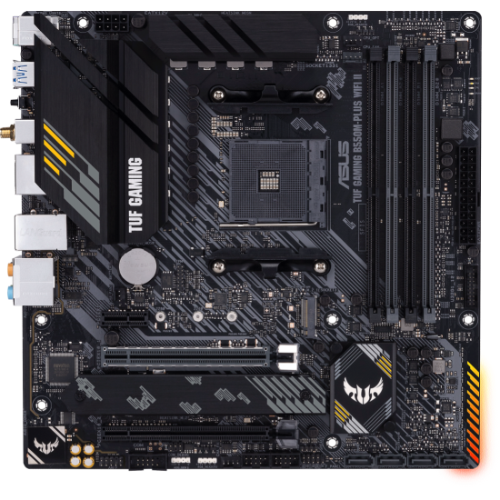 Дънна платка ASUS TUF GAMING B550M-PLUS WIFI II, AMD AM4, micro ATX, 4x DDR4, dual M.2, Wi-Fi 6, PCIe 4.0, Aura Sync RGB