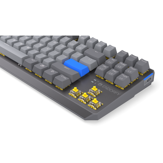 Безжична клавиатура Endorfy Thock Wireless V2 TKL, PBT, Endorfy Yellow switch, US Layout, RGB, Gray