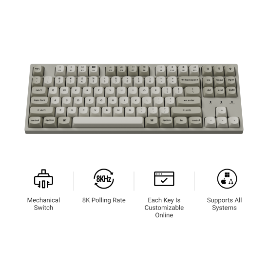 Клавиатура Keychron C1 Pro 8K QMK, RGB, Super Red Switch, White
