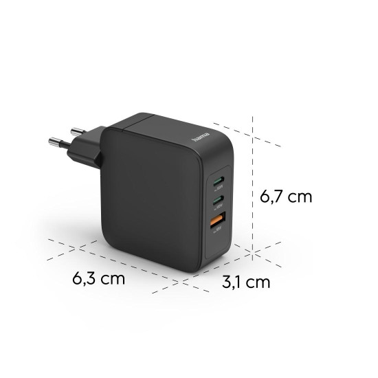 Зарядно HAMA, 100W, GaN, 2x USB-C, 1x USB-A, PD
