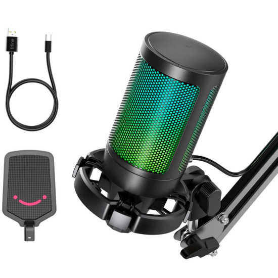 Микрофон FIFINE A6T, RGB, със стойка, Black