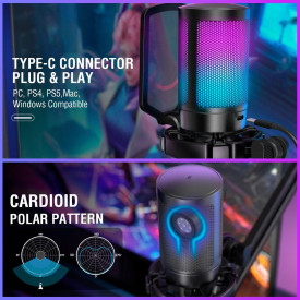 Микрофон FIFINE A6T, RGB, със стойка, Black