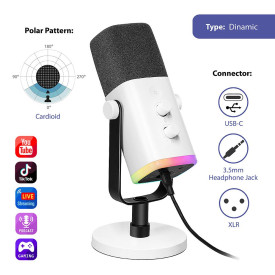Микрофон FIFINE AM8, RGB, XLR/USB, White