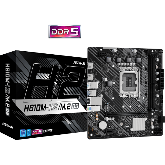 Дънна платка ASRock H610M-H2/M.2, LGA1700, mATX, 2x DDR5, PCIe 4.0