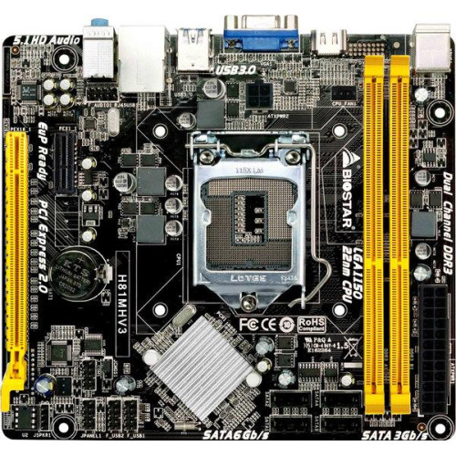 Дънна платка BIOSTAR H81MHV3, Intel H81, Socket LGA1150, mATX, 2x DDR3, PCI-E x1