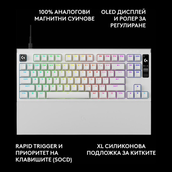Клавиатура Logitech G Pro X2 Rapid TKL, Magnetic Analog Linear Switch, RGB, White (920-014097)