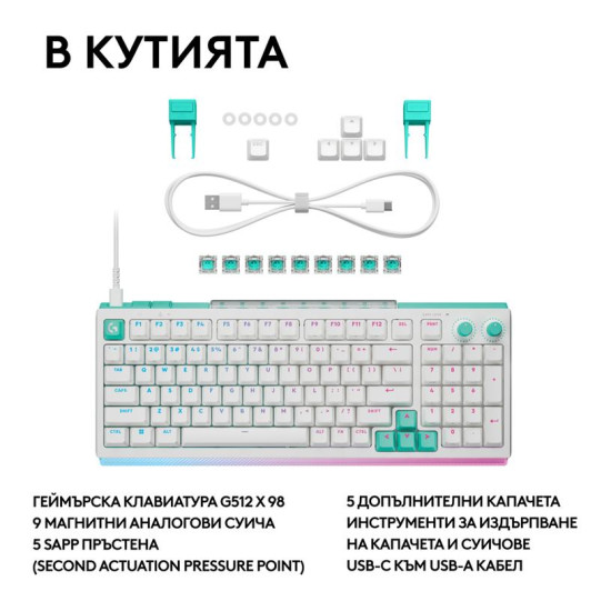 Клавиатура Logitech G512 X 98, 98%, Dual Swap Tactile Switch, RGB, White (920-014003)
