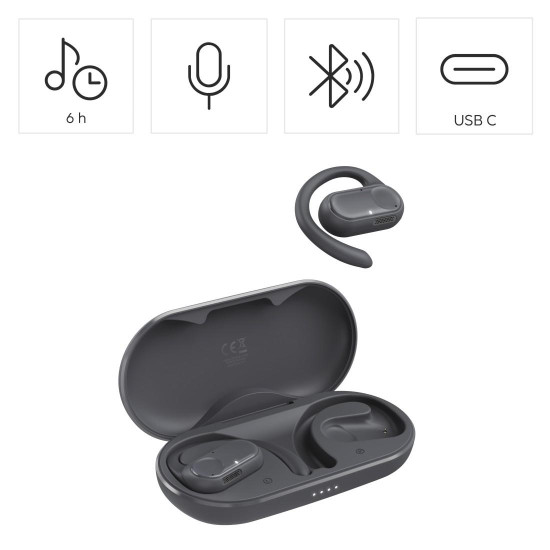 Безжични слушалки HAMA Spirit Open, TWS, Open-Ear, Dark Gray