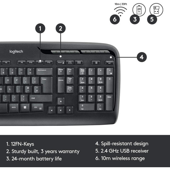 Комплект клавиатура и мишка Logitech MK330, Black (920-003989)