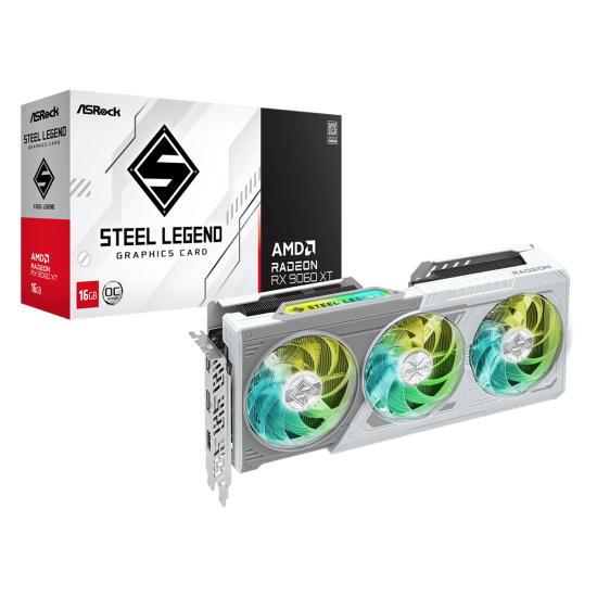Видеокарта ASRock RADEON RX 9060 XT Steel Legend, 16GB, GDDR6, 128-bit, PCI Express 5.0, 550W, 1 x HDMI 2.1, 2 x DisplayPort 2.1