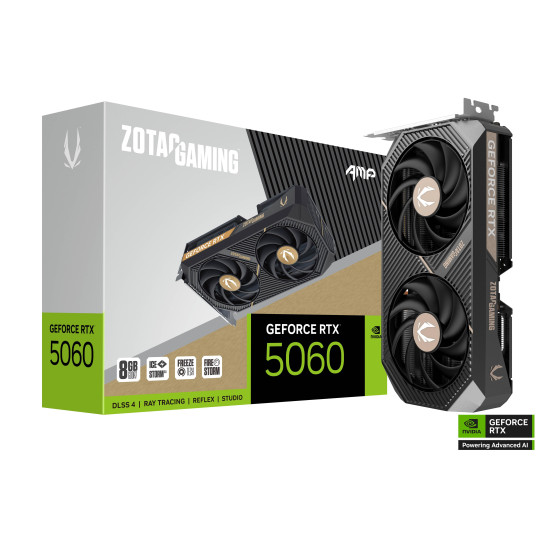 Видеокарта ZOTAC GAMING RTX 5060 AMP 8GB GDDR7, 128-bit, PCIe 5.0, 1xHDMI, 3xDP