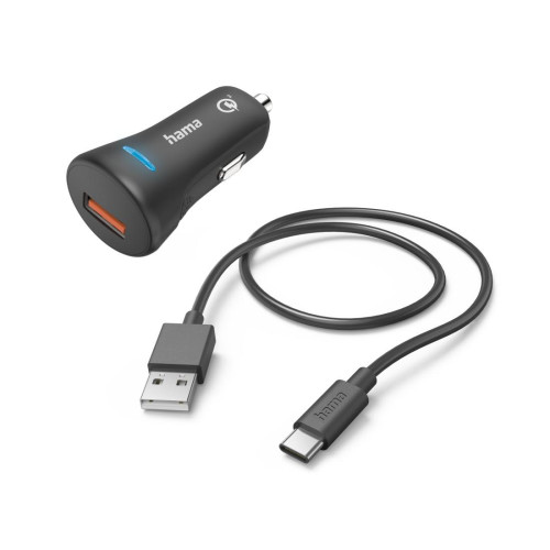 Зарядно за кола HAMA 201615, 12-24 V /USB-C 3A, Qualcomm Quick Charge 3.0, 19.5W+ кабел USB-C, 1 м, черен