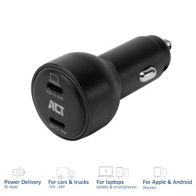Зарядно ACT 2-port USB-C Fast Car AC221095W, 2x USB-C, PD, GAN, 12-24V