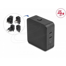 Зарядно Delock 41443, USB GaN Charger 2 x USB Type-C PD 3.0, 65W