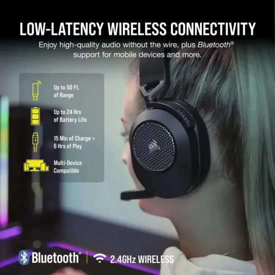 Безжични слушалки Corsair HS65 WIRELESS Gaming Headset, Carbon Black