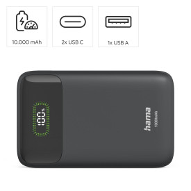 Външна батерия HAMA PD10-W20 201779, 10000 mAh, 2x USB-C, 1x USB-A, Fast Charging