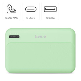 Външна батерия HAMA Pocket 10, 10000 mAh, 2x USB-A, зелена