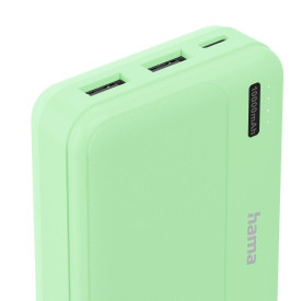 Външна батерия HAMA Pocket 10, 10000 mAh, 2x USB-A, зелена