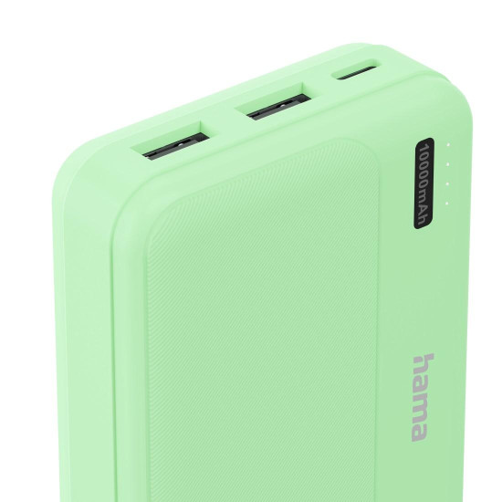 Външна батерия HAMA Pocket 10, 10000 mAh, 2x USB-A, зелена