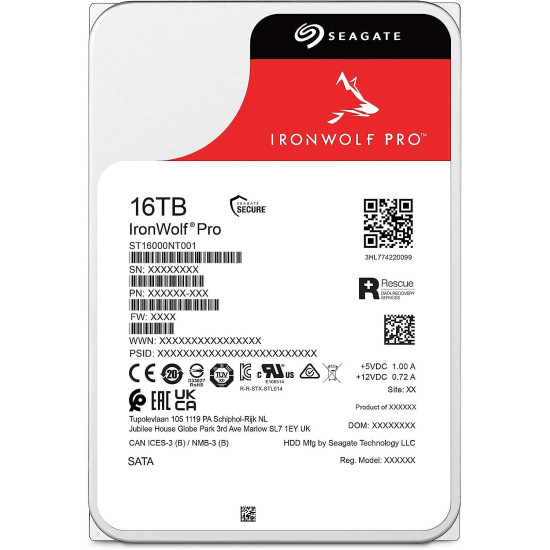 Вътрешен твърд диск SEAGATE IronWolf PRO, 16TB, 7200 rpm, 256MB, SATA 6Gb/s, ST16000NT001