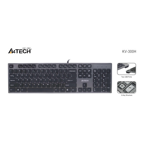 Клавиатура A4Tech KV-300H, USB, Кирилизирана, Black/Gray