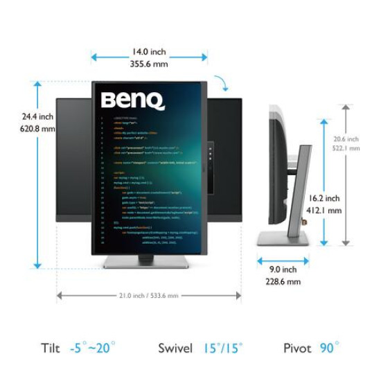 Монитор BenQ RD240Q, 24.1 инча, IPS, 2560x1600, 5 ms, 60Hz, HDR10, HDMI/DP