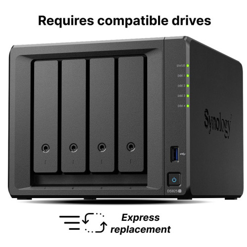 NAS устройство Synology NAS DS925+, 4-Bay, AMD Ryzen V1500B, 4GB DDR4